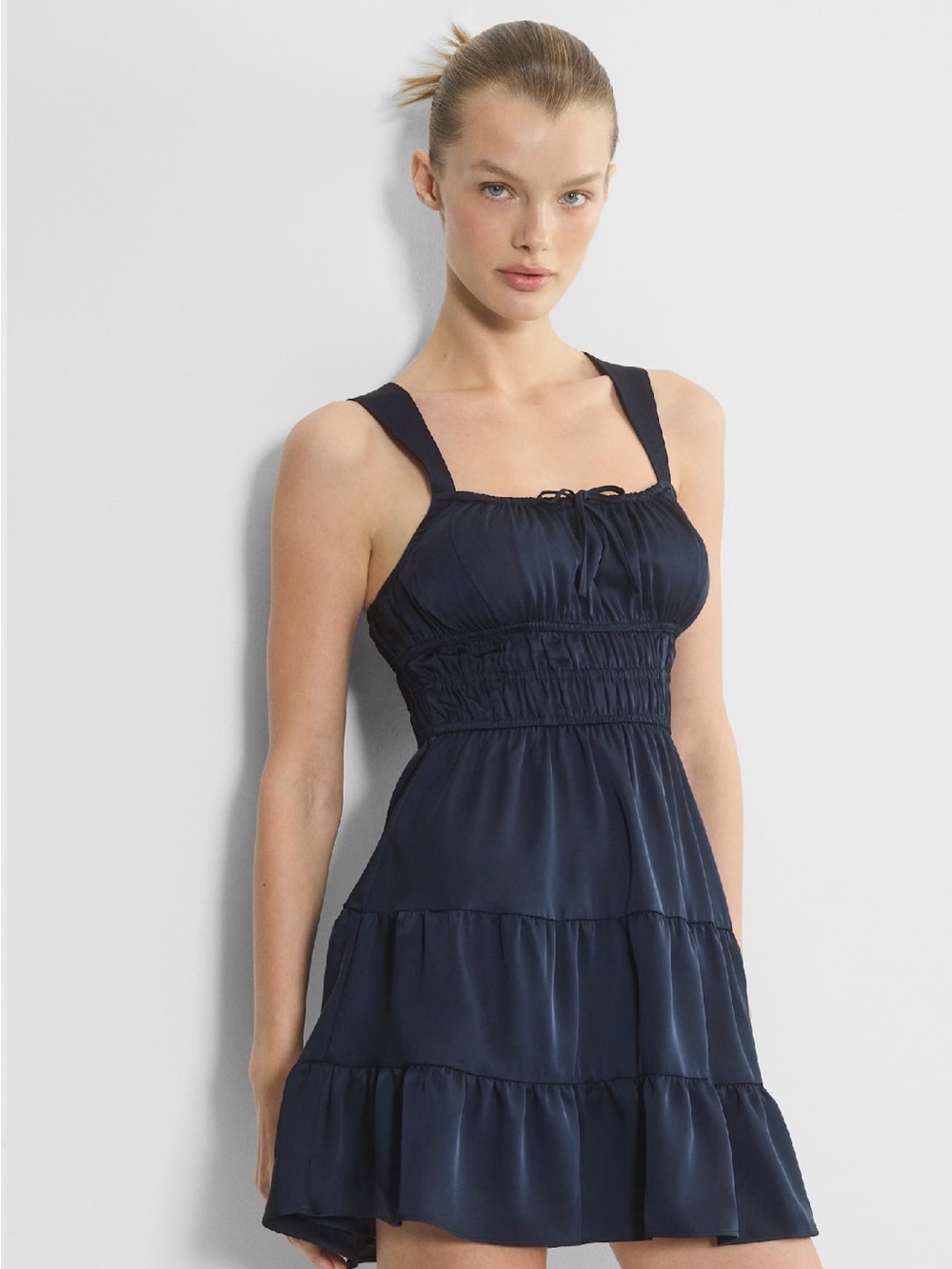 Aritzia Sunday Best Martine Satin Dress in Dark Navy Size S
